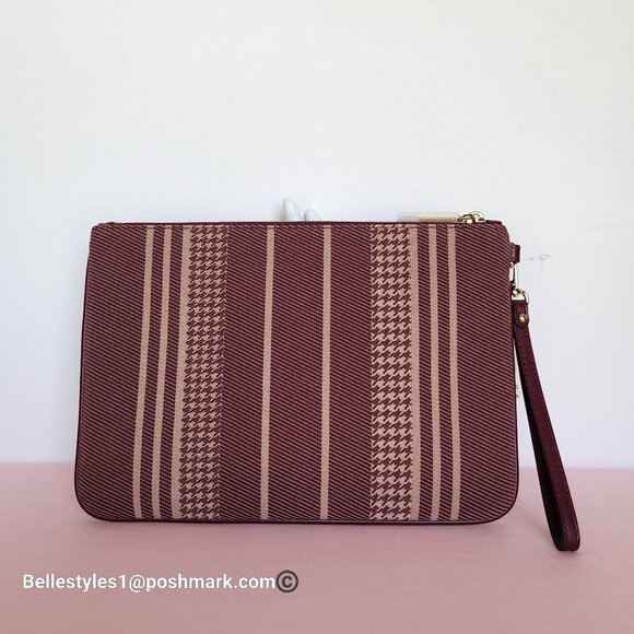 MICHAEL KORS Jet Set Signature Jacquard Large Zip Pouch Wristlet- Dark Berry ⭐ - Picture 7 of 16